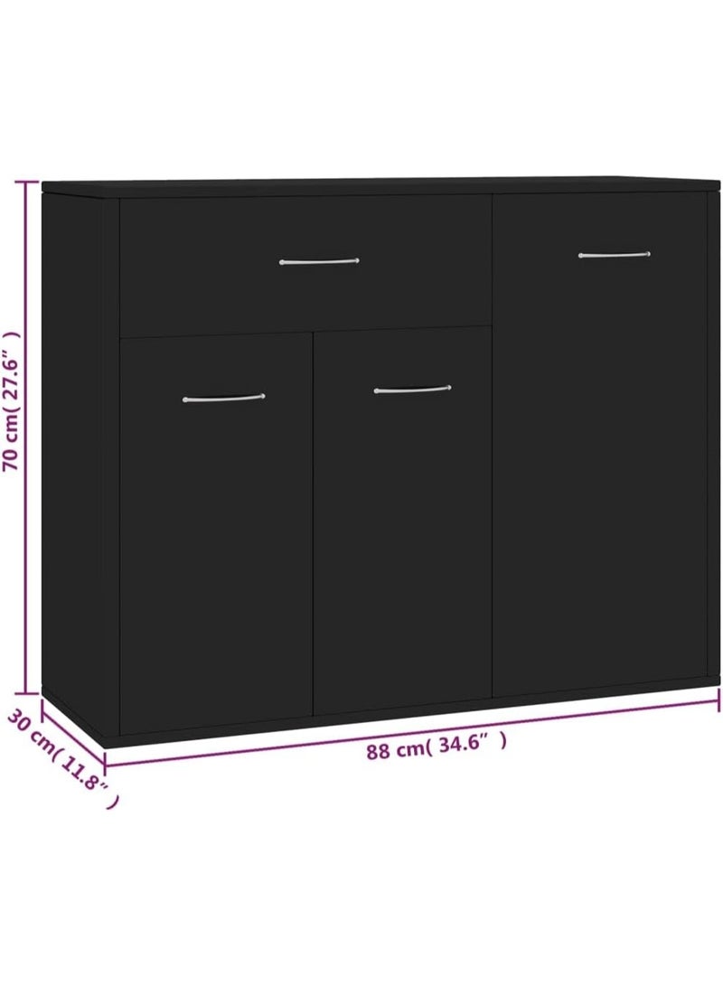 فيداكسل خزانة جانبية ذات ادراج للتخزين مع 3 ابواب ودرج واحد لغرفة المعيشة والمنزل بلون اسود مقاس 88 × 30 × 70 سم، خشب مُصنع - Image 3